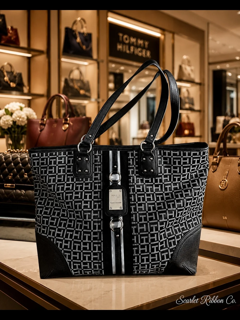 ✨ Tommy Hilfiger Monogram Tote – Black & White✨️
